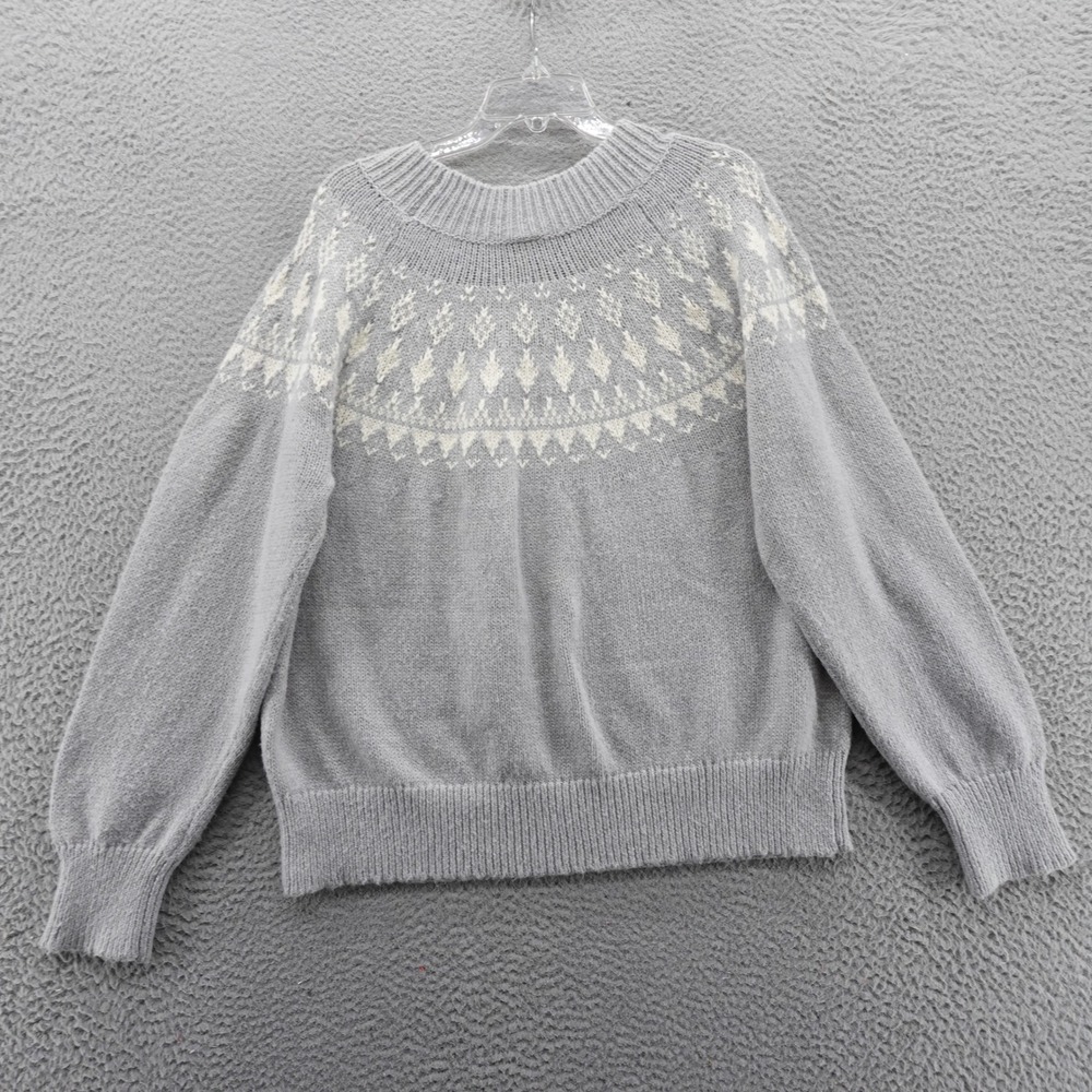 Melrose and Market Womens XXL Grey Fair Isle Crew Neck Knit Sweater NEW - Picture 2 of 12
